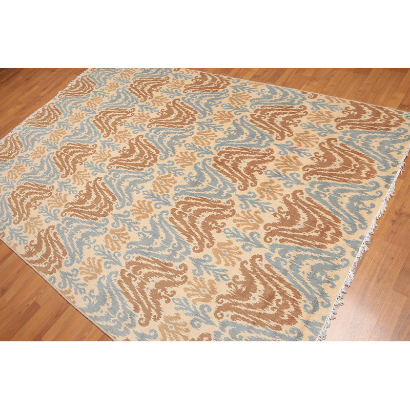 Tapis en laine noué la brun/bleu/beige 6 pi x 9 pi à la main one-of-kind Hawking