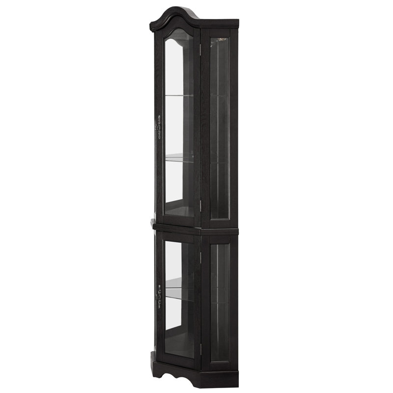 Vitrine de coin lumineuse avec portes et tablettes en verre trempé - rangement élégant en chêne pour le salon et la chambre à coucher - Noir