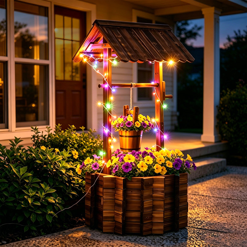 Pot à fleurs d'extérieur 54,3 "avec lumières décoratives, seau suspendu, doublure et base de drainage