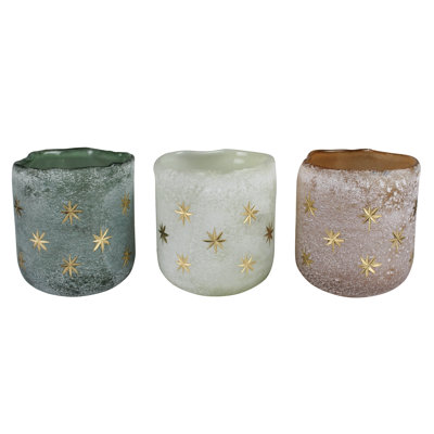 Glass Votive with Star Etching, Set of 3  Individual weight 11.5 oz