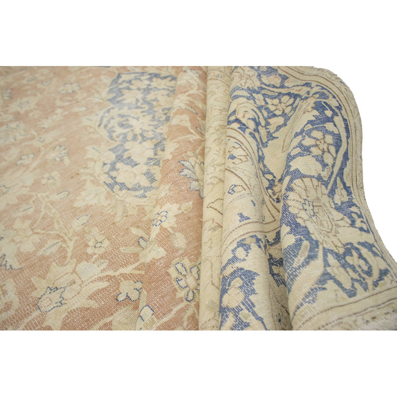Tapis unique en laine noué à la main de style années 1950 de 9 pi 6 po x 11 pi 9 po Aleda en orange / brun / gris