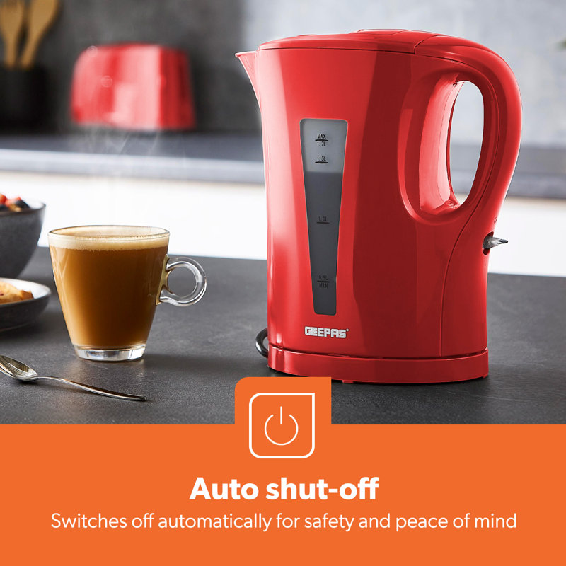 GEEPAS Electric Kettle 1.7L Cordless Fast Boil Jug Kettle Boil Dry Protection & Auto Shut Off 2200W, Red