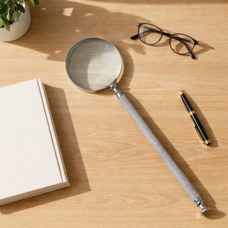 Modern Magnifying Glass For Home Decor - Decorative Object For Living Room Decorations, Office Accent, Or Shelf Display - 20", Ivory & Silver