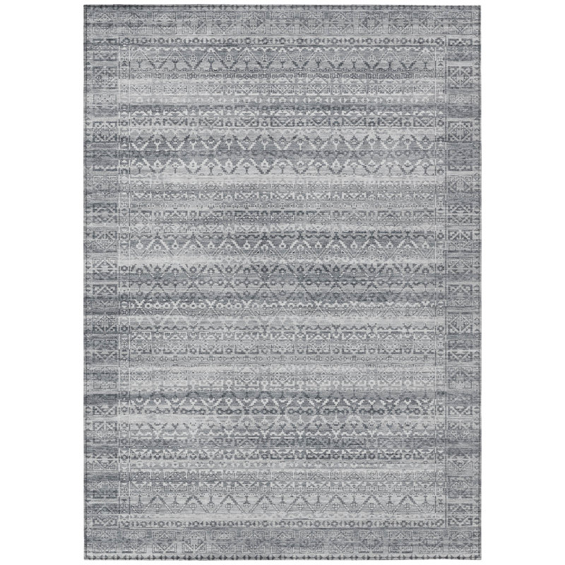 Tapis intérieur lavable rayé gris et argent 5 pi x 8 pi