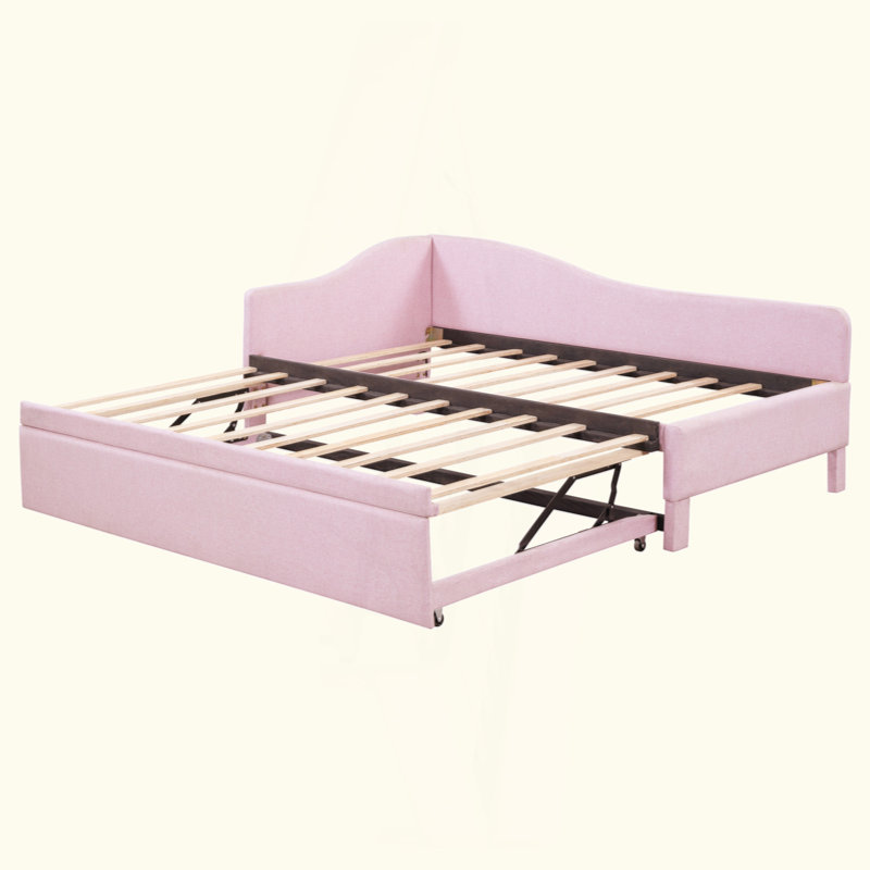 Upholstered L-Shaped Upholstered Daybed With Pop Up Trundle, Pink