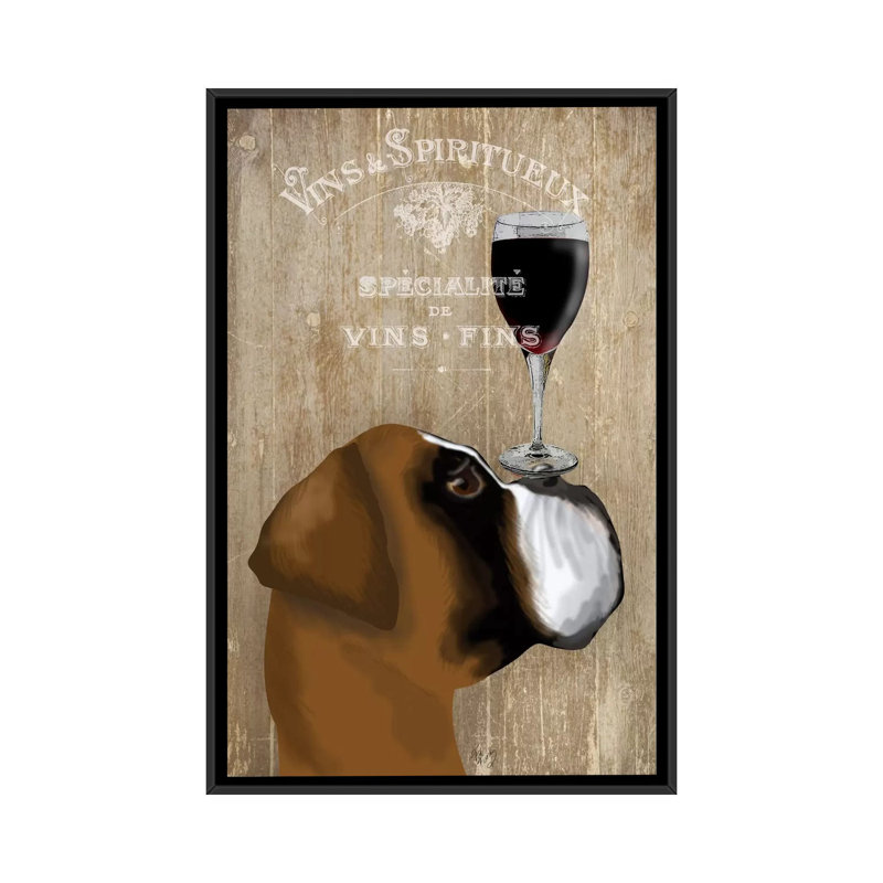 « dog aou vine boxer », impression sur toile, H 26 po x l 18 po x P 1,5 po, Toile avec cadre noir, Pas de tapis