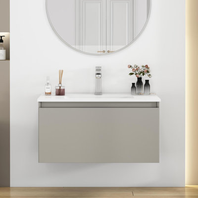 32-Inch Wall-Mounted Bathroom Vanity with Soft-Close