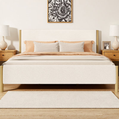 Structure de lit tapissier moderne blanc Boucle