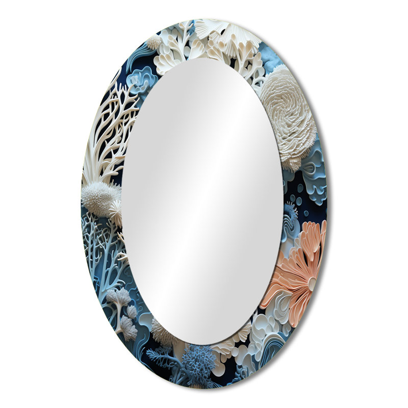 Miroir mural ovale bleu et blanc Under Water, 36 po x 24 po