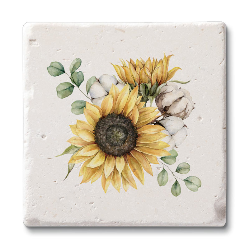 Ensemble de 4 sous-verres en tournesol naturel avec support en liège