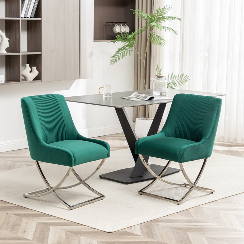 Chaise d'appoint rembourrée en velours Elian, Vert foncé