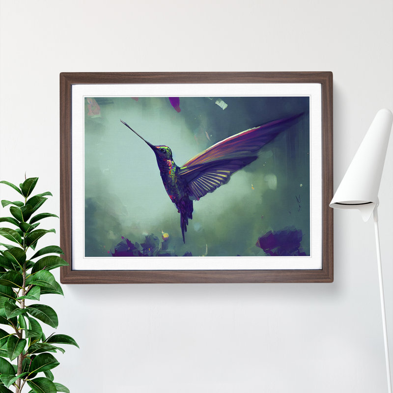 Hummingbird Vol.5 Abstract 1 Piece Single Picture Frame Painting, 34cm H x 46cm W x 2cm D, Walnut