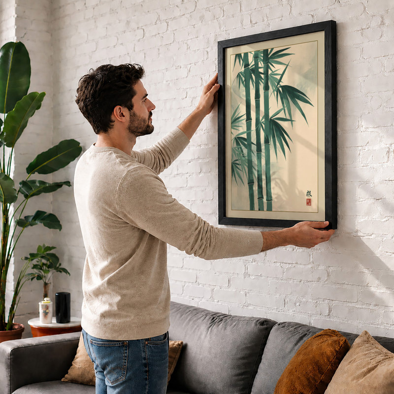 Three Bamboo Stems Japandi - Framed Print, Unframed, A3 - 42.0 x 29.7 cm