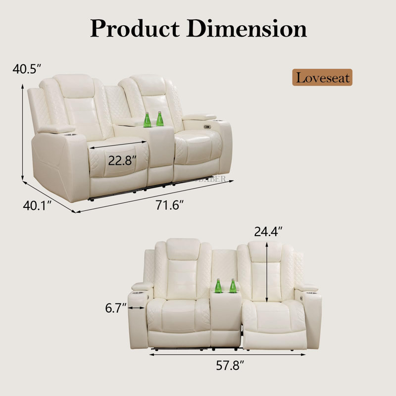 Breathing Leather Automatic Recliner Loveseat, White