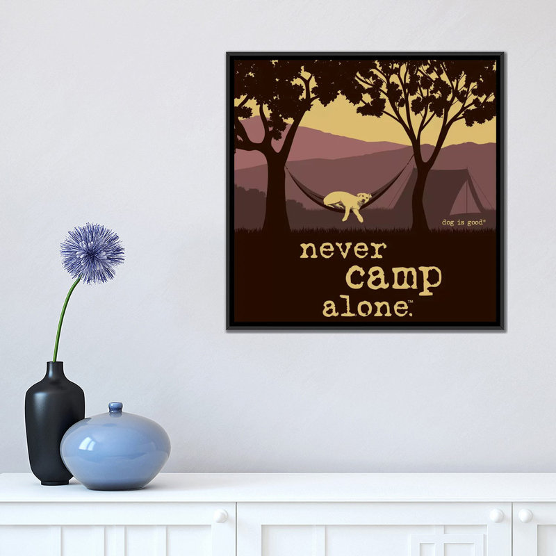 «Never Camp Alone II», impression sur toile, H 18 po x l 18 po x P 1,5 po, Toile avec cadre flottant noir, Pas de tapis
