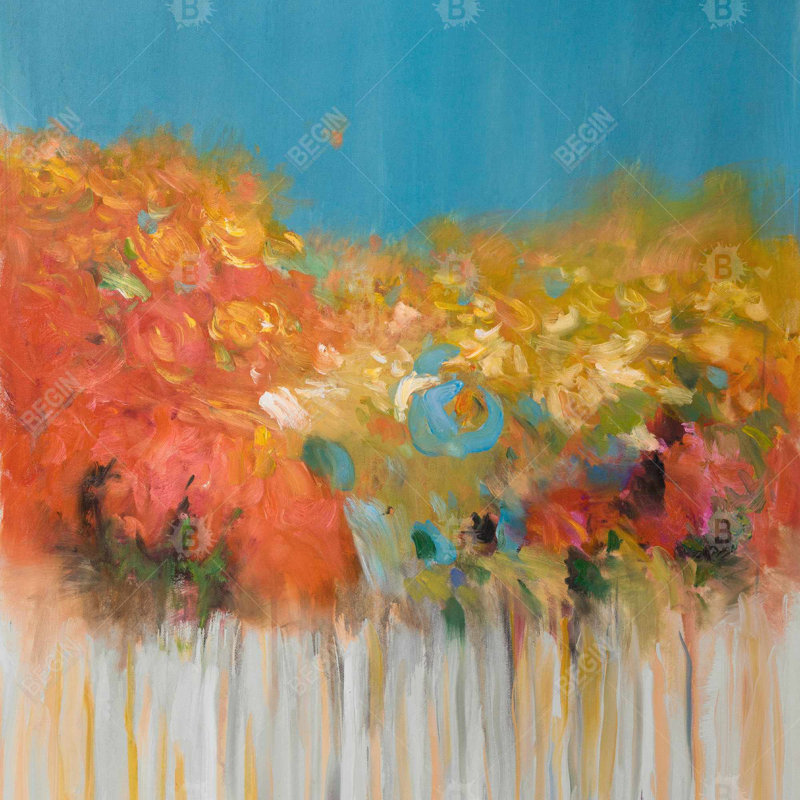 Fleurs colorées abstraites sur toile - fond gris, décor de chambre à coucher