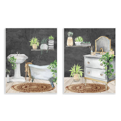 Ensemble de 2 plaques murales Relaxed Greens Bath Interior, design par Kim Allen