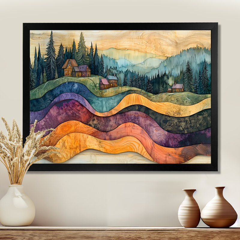 «Native Indian Village In A Forest Landscape I», art mural forêt, Reproduction encadrée d'une seule photo, H 30 po x l 40 po