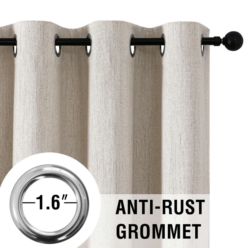 100% Blackout Curtains Linen Textured Chenille Curtains Full Light Blocking Thermal Insulated Curtainwith White Flocking Coating Back, 2 Panels