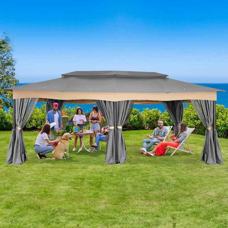 12x20ft Heavy Duty Gazebo with Metal Steel Frame Sturdy Tent with Privacy Curtain and Mosquito Netting Outdoor Gazebo for Garden, Lawn, Backyard, Garage