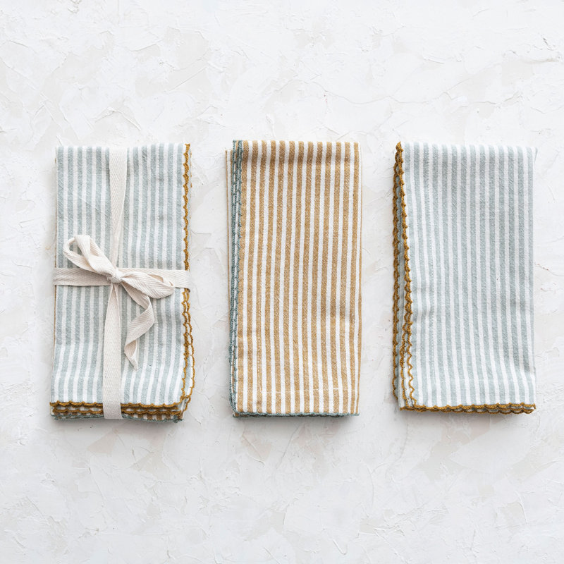 Zeppelin Square Cotton Napkins With Scalloped Edge And Stripes