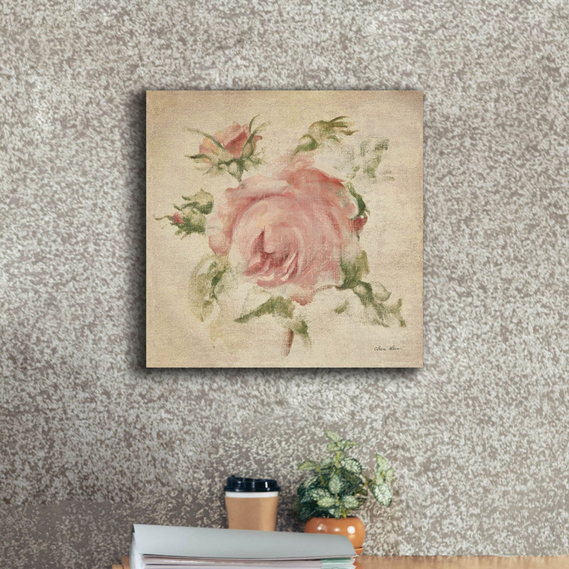 «Pale Pink Rose On Antique Linen Light» par Cheri Blum, art mural sur toile, H 18 po x l 18 po x P 0,75 po