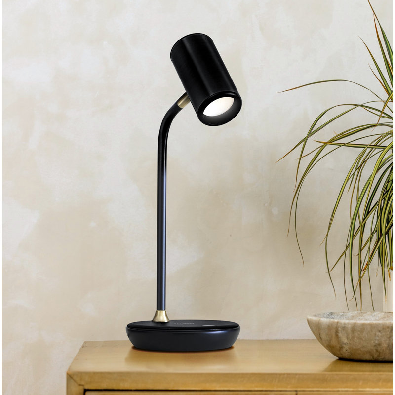 Ezra 16.5 in. Dimmable LED Industrial Desk Lamp with Wireless Charging Pad and Adjustable Lamp Head, Black