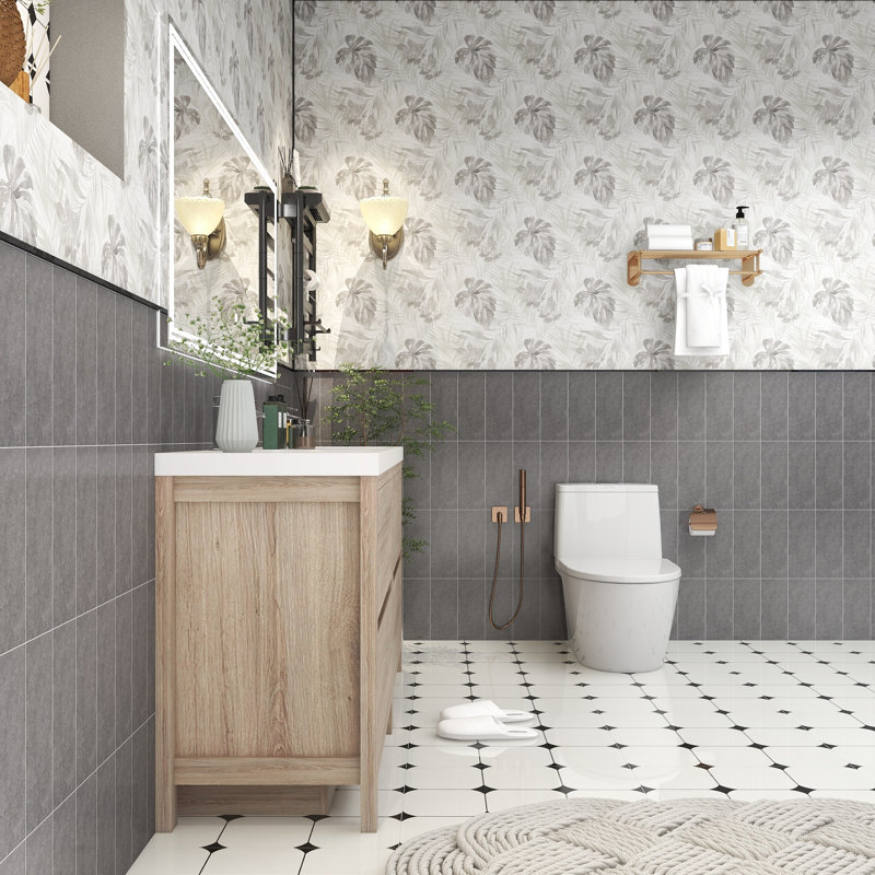 Meuble-lavabo double 70,9 po avec plateau en acrylique Beyerville, Chêne blanc