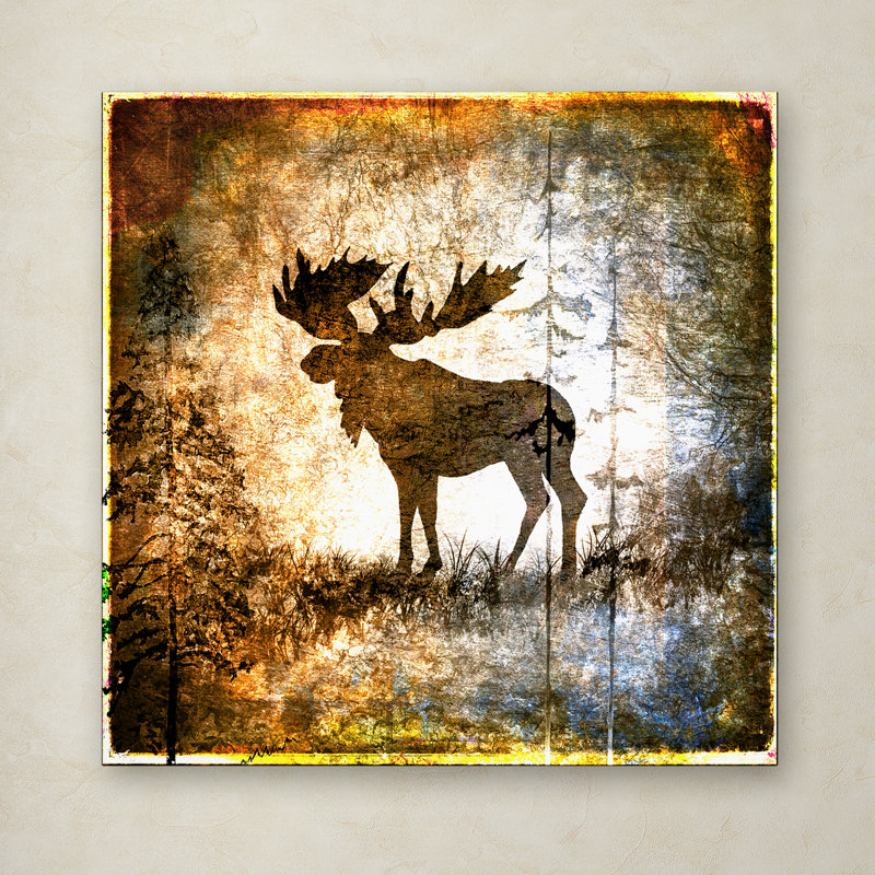 High Country Moose Brown Silhouette Canvas Art with Floater Frame