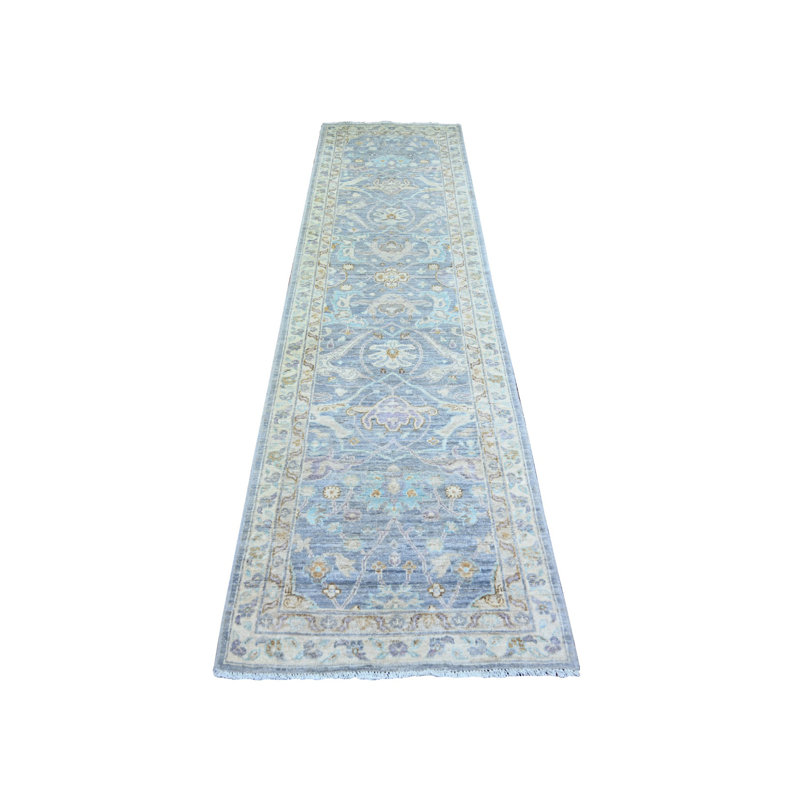 Tapis de couloir bleu en laine noué à la main 2 pi 7 po x 9 pi 6 po ACEA 60A45A83960409284F2EC9A745544C0