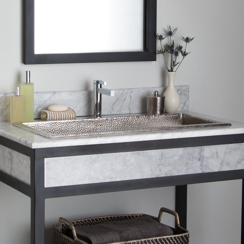 Copper Hand Hammered Rectangular Undermount Bathroom Sink, Brushed Nickel