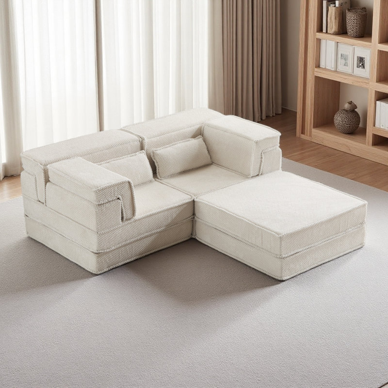Compression Mahjong Sofa,Convertible Floor Sofa Bed,DIY Boneless Modular Sectional Sofa,No Assembly Required,Circle Fleece Fabric