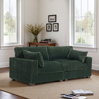 2 - Piece Upholstered Green Faux Rabbit Fur Flannel Reversible Modular Sofa Living Room Sectional Couch