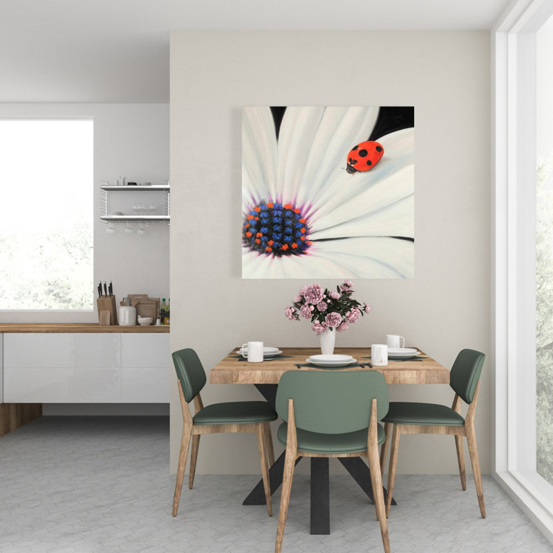 Marguerite blanche et toile coccinelle bleue | Décoration florale pour chambre à coucher