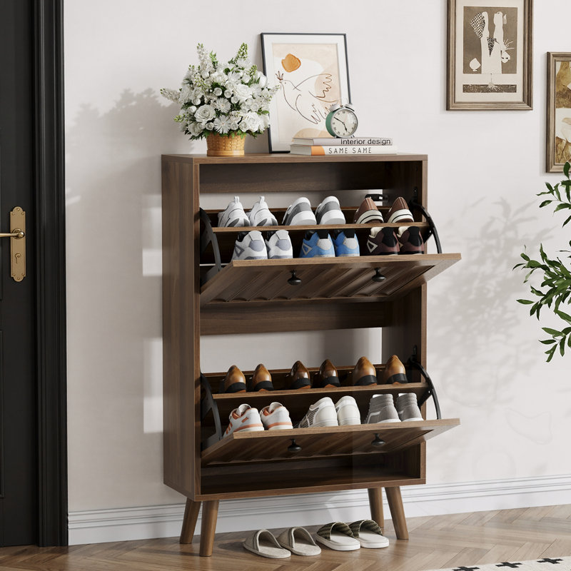 Upright Shoe Cabinet With Vertical Grooved Finish