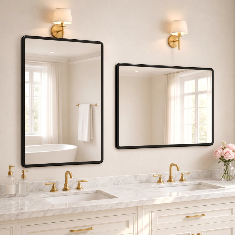 Miroir de salle de bain rectangulaire en aluminium avec verre trempé, 40" x 30"