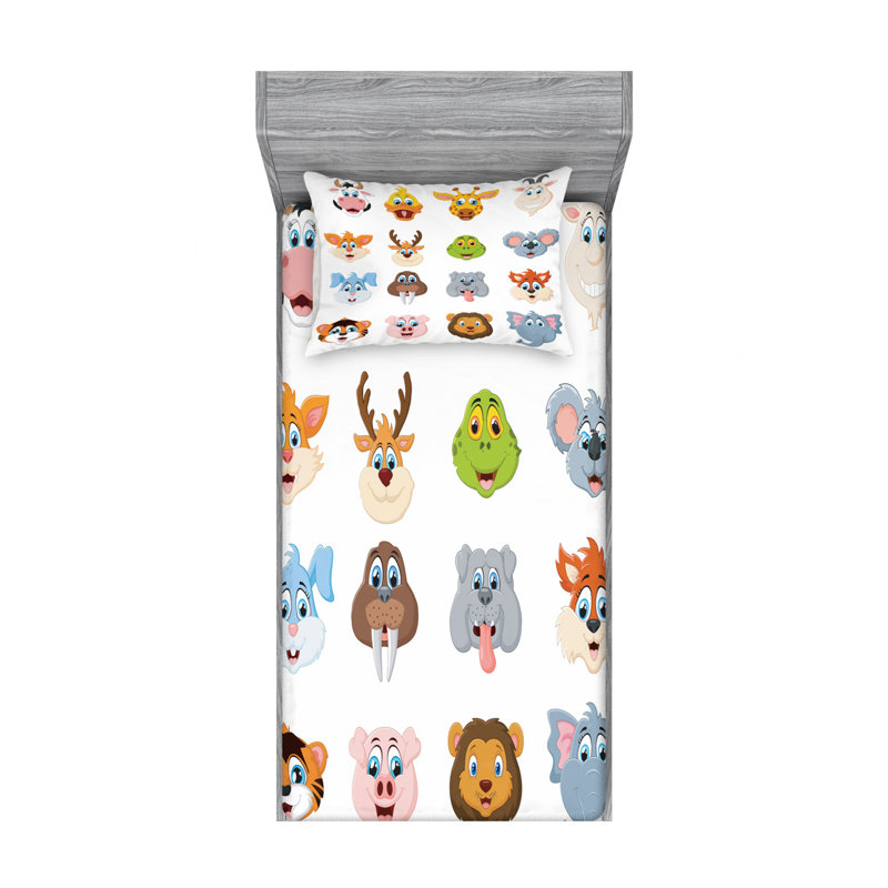 Twin White Microfiber Kids Animal Print Bedding Set