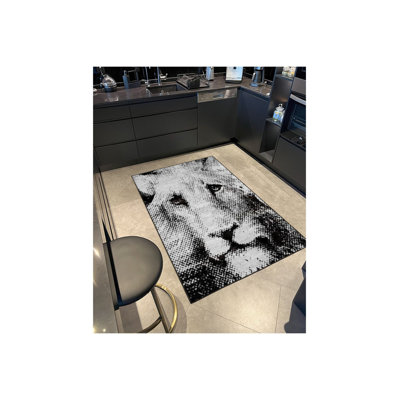 Tapis décoratif moderne à motif de lion noir