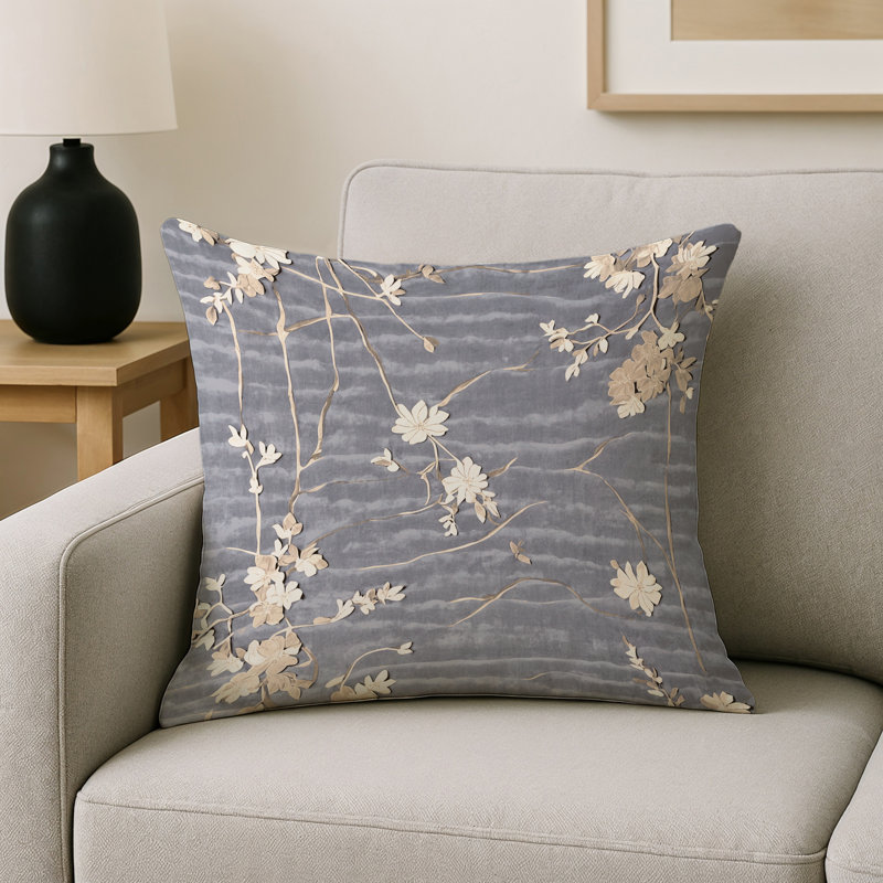Coussin décoratif intérieur / extérieur gris Modern Modern, Carré 16 po, Gris floral 8