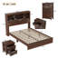 Ensemble de chambre à coucher 4 pièces, lit plateforme avec tête de lit haute, table de chevet avec rangement et commode 9 tiroirs-1576195725