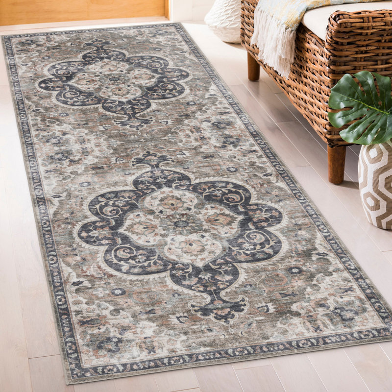 Lefkothea Joy Vintage Machine Washable Area Rug, Runner 2'6" x 10', Brown Beige