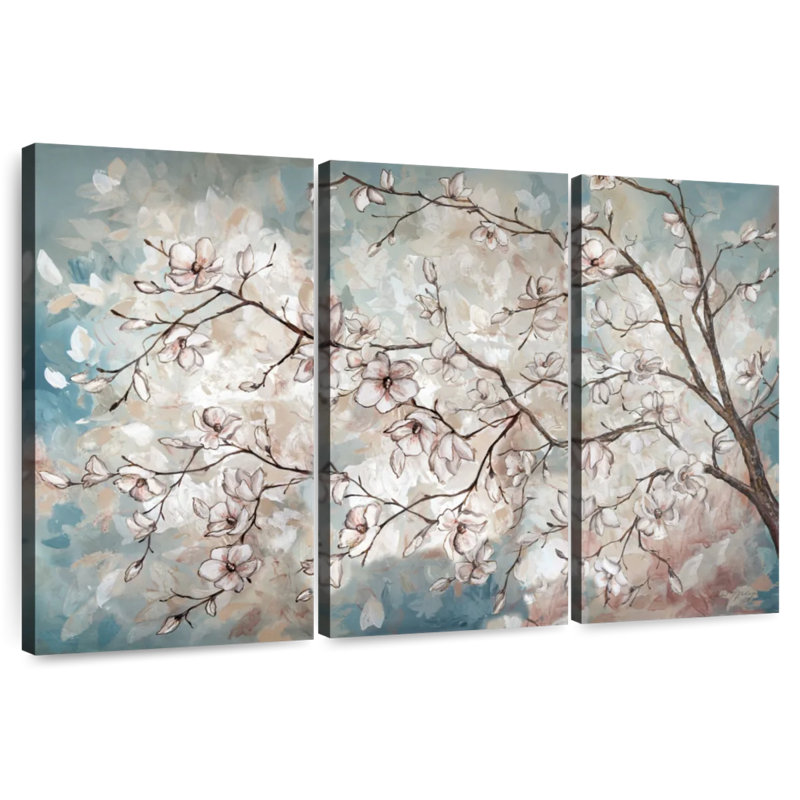 Harnek Magnolia Branches On Blue I, 32" H x 50" W