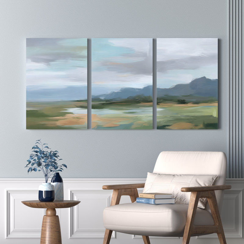 Paysage abstrait, art mural sur toile tendue, reproduction de peinture à l'huile (ensemble de 3), H 18 po x l 36 po