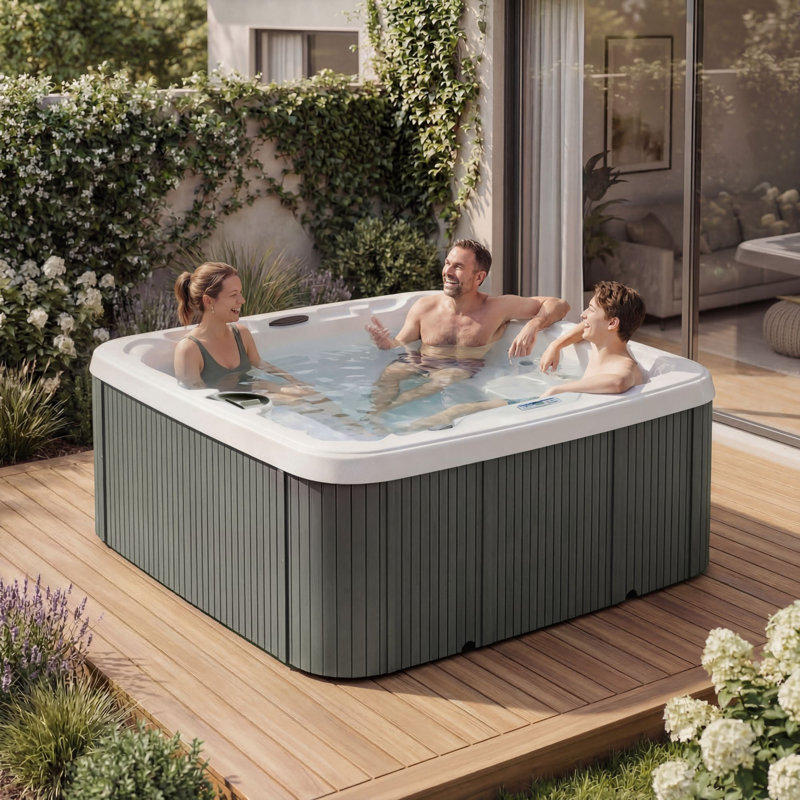 Lifesmart LS450DX 110 Volt 7-Person 22-Jet Square Plug and Play Hot Tub, Coastal Gray