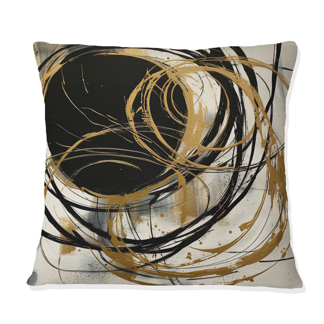 Black And Gold The Art Of Chaos V - Abstract Painting Printed Pillow Design Art 