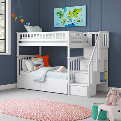 Blaisdell Solid Wood Bunk Bed with Staircase and Drawers