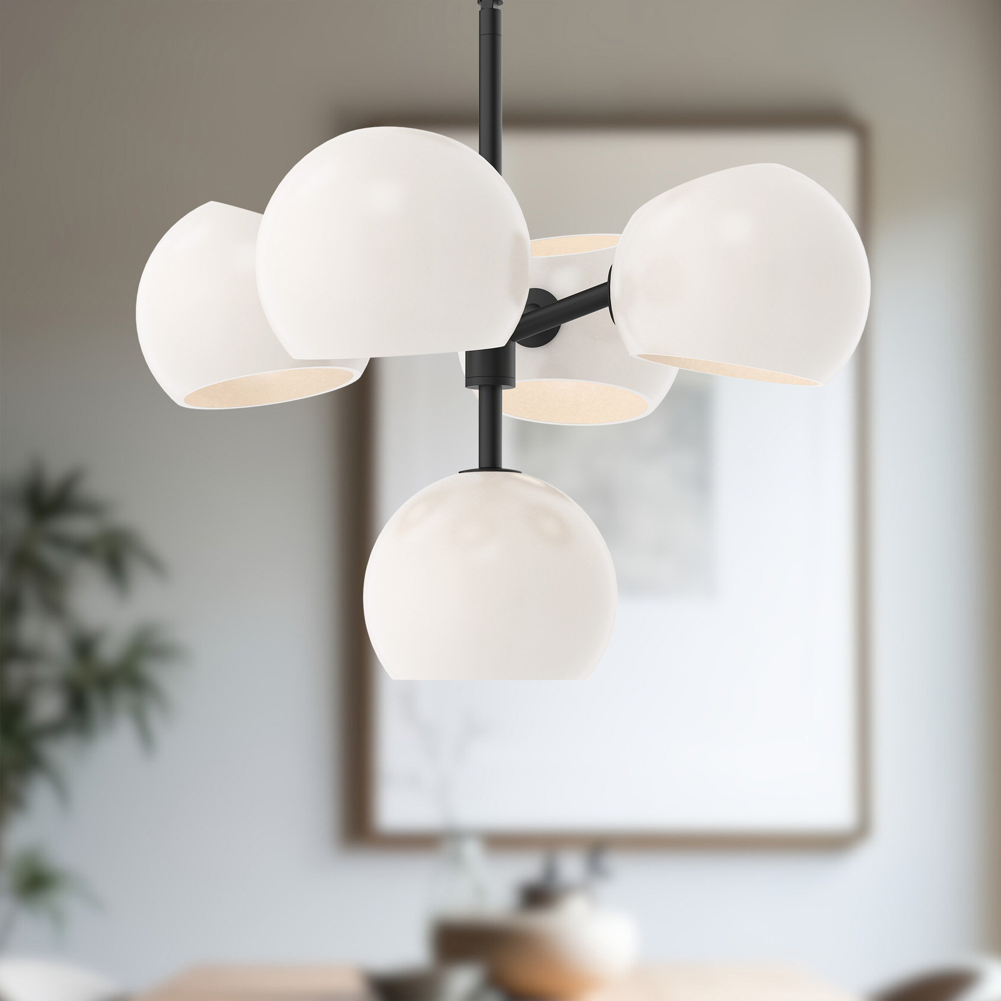 Willow 5 - Light Sputnik Chandelier, Matte Black, Opal Matte