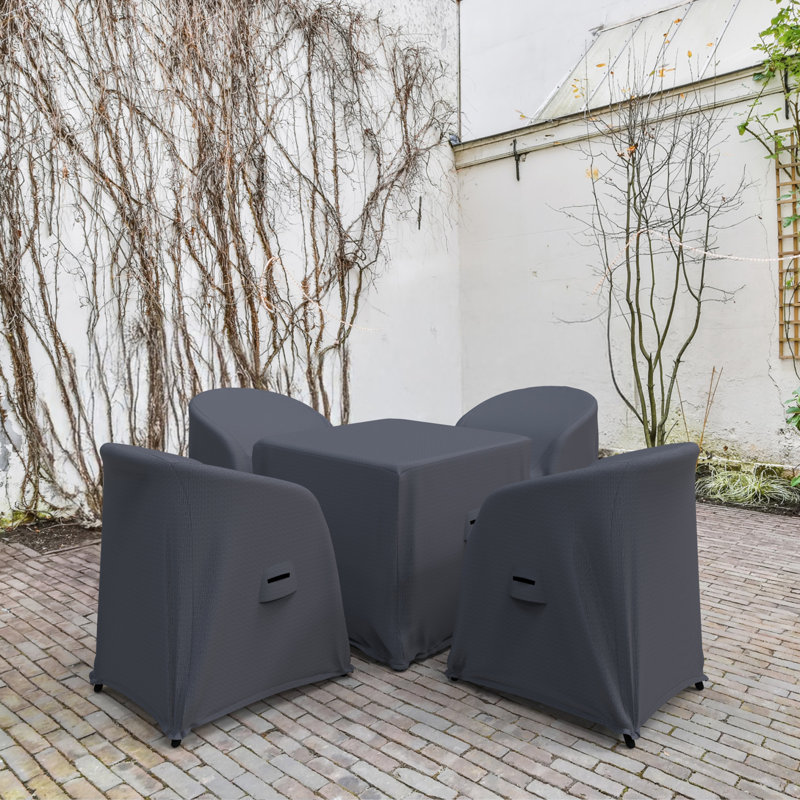  Outdoor Dining Set Covers For Amlie 71 cm Square Glass Metal Table & 4 Rattan Stack Chairs, Water-Repellent UV-Resistant Polyester