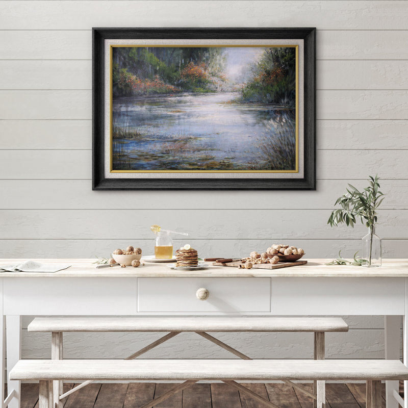 «Serene River Landscape», art du salon, impression sur toile encadrée, impression sur toile, H 26 po x l 36 po
