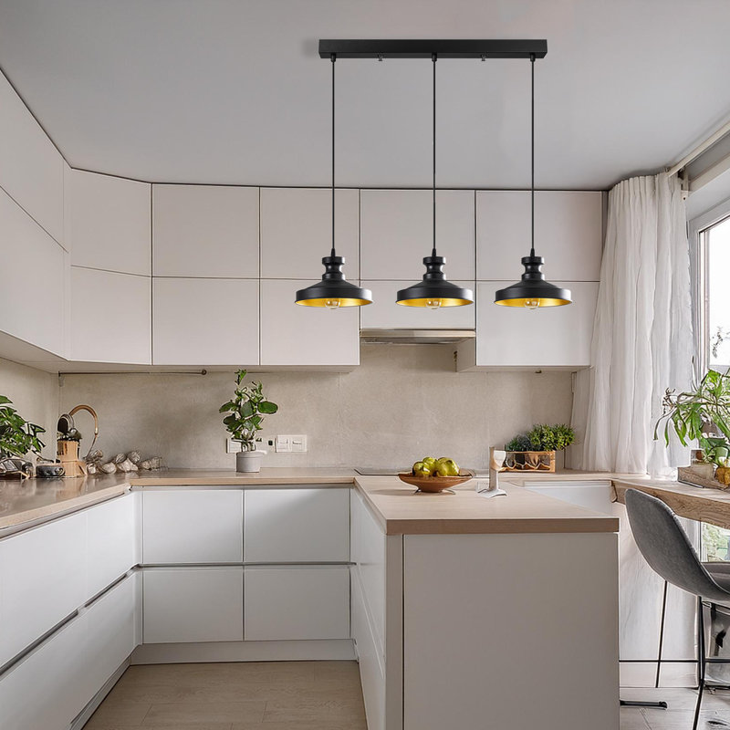 Adjustable Height Metal Body 3 Lights Kitchen Island Pendant